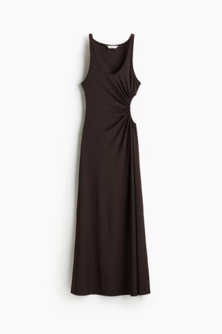 H & M - Gedrapeerde jurk met cutout - Donkerbruin
