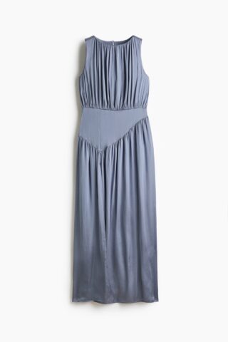 H & M - Ingerimpelde satijnen jurk - Blauw