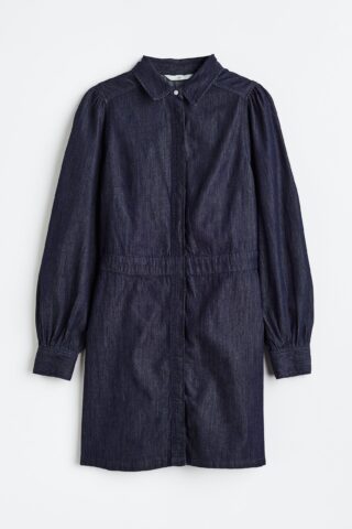 H & M - Denim overhemdjurk met pofmouwen - Donker Denimblauw