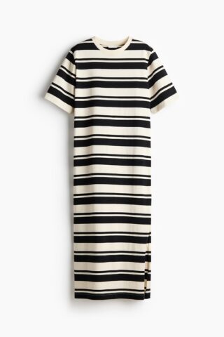 H & M - Lange T-shirtjurk - Roomwit/Zwart Gestreept