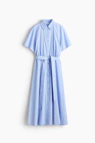 H & M - Overhemdjurk met strikceintuur - Blauw/Gestreept