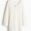 H & M - Knitted flared-skirt dress - Wit