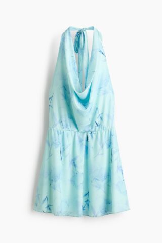 H & M - Halterjurk met watervalhals - Turkoois/Bloemen