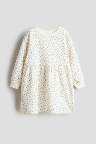 H & M - Sweatjurk met dessin - Wit/Bloemen