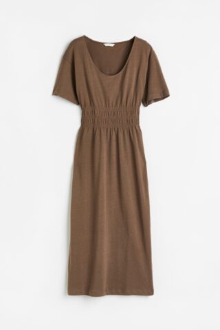 H & M - Tricot jurk met gesmokte taille - Bruin