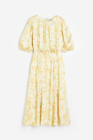 H & M - Jurk met ingerimpelde naden - Geel/Dessin