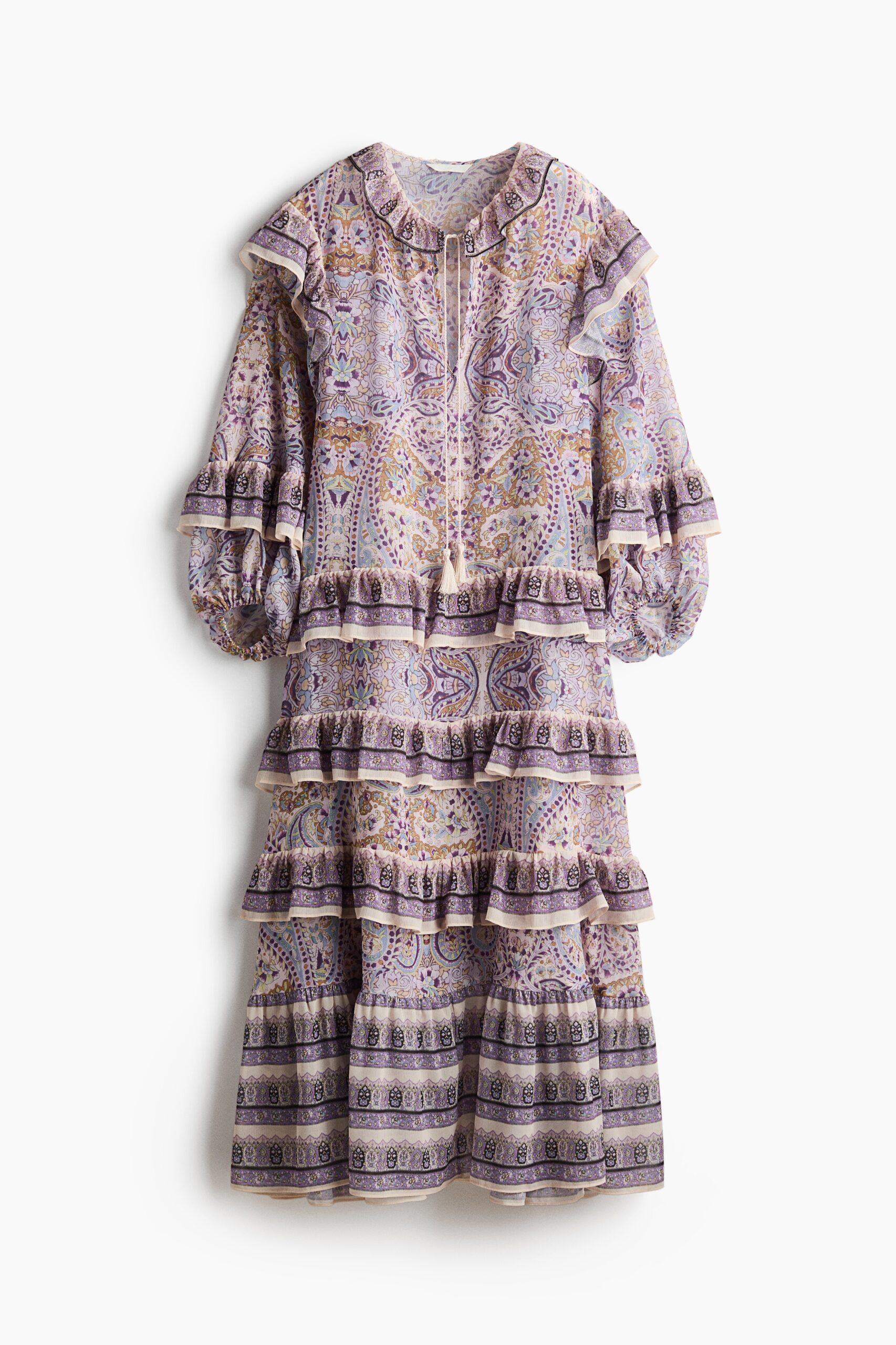 H & M - Tuniekjurk met volants - Lichtbeige/Paisleydessin