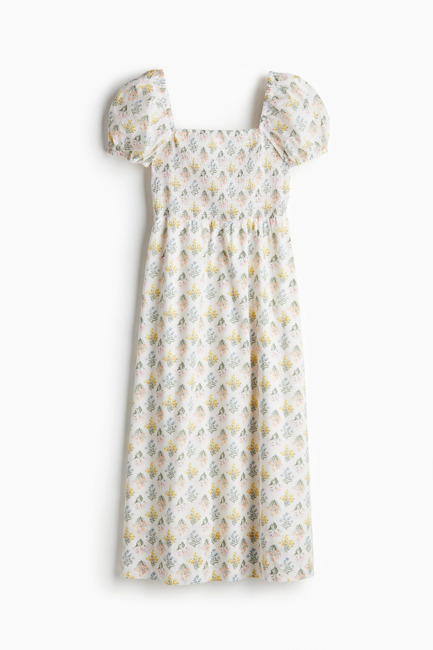 H & M - Katoenen jurk met pofmouwen - Roomwit/Bloemen H & M - Katoenen jurk met pofmouwen - Roomwit/Bloemen