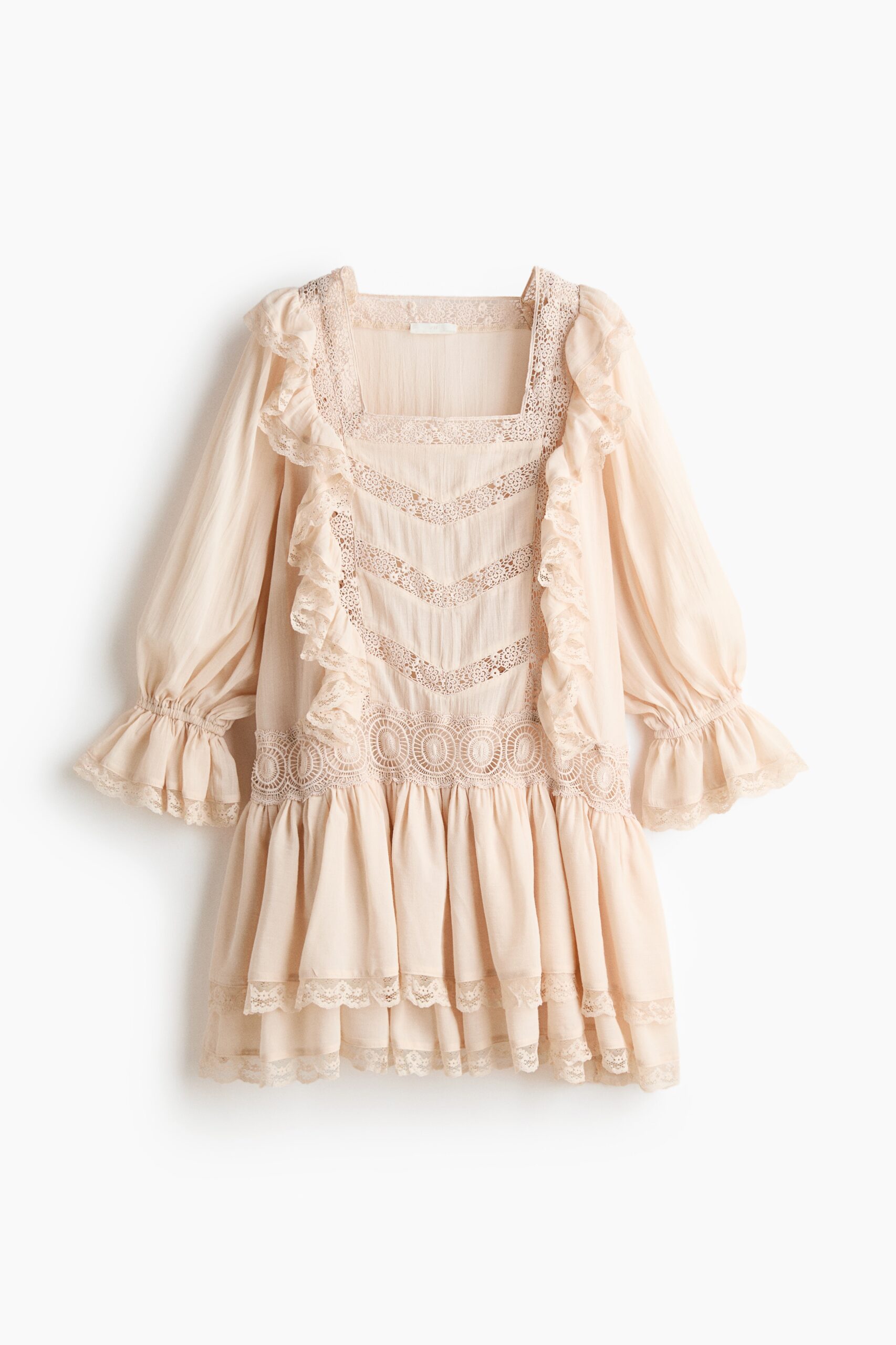 H & M - Volantjurk met kant - Lichtbeige
