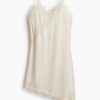 H & M - Tricot slip-on jurk met kant - Roomwit