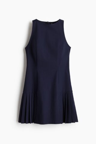 H & M - Twill jurk met plooien - Marineblauw