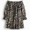 H & M - Popeline off-the-shoulderjurk - Zwart/Zebradessin