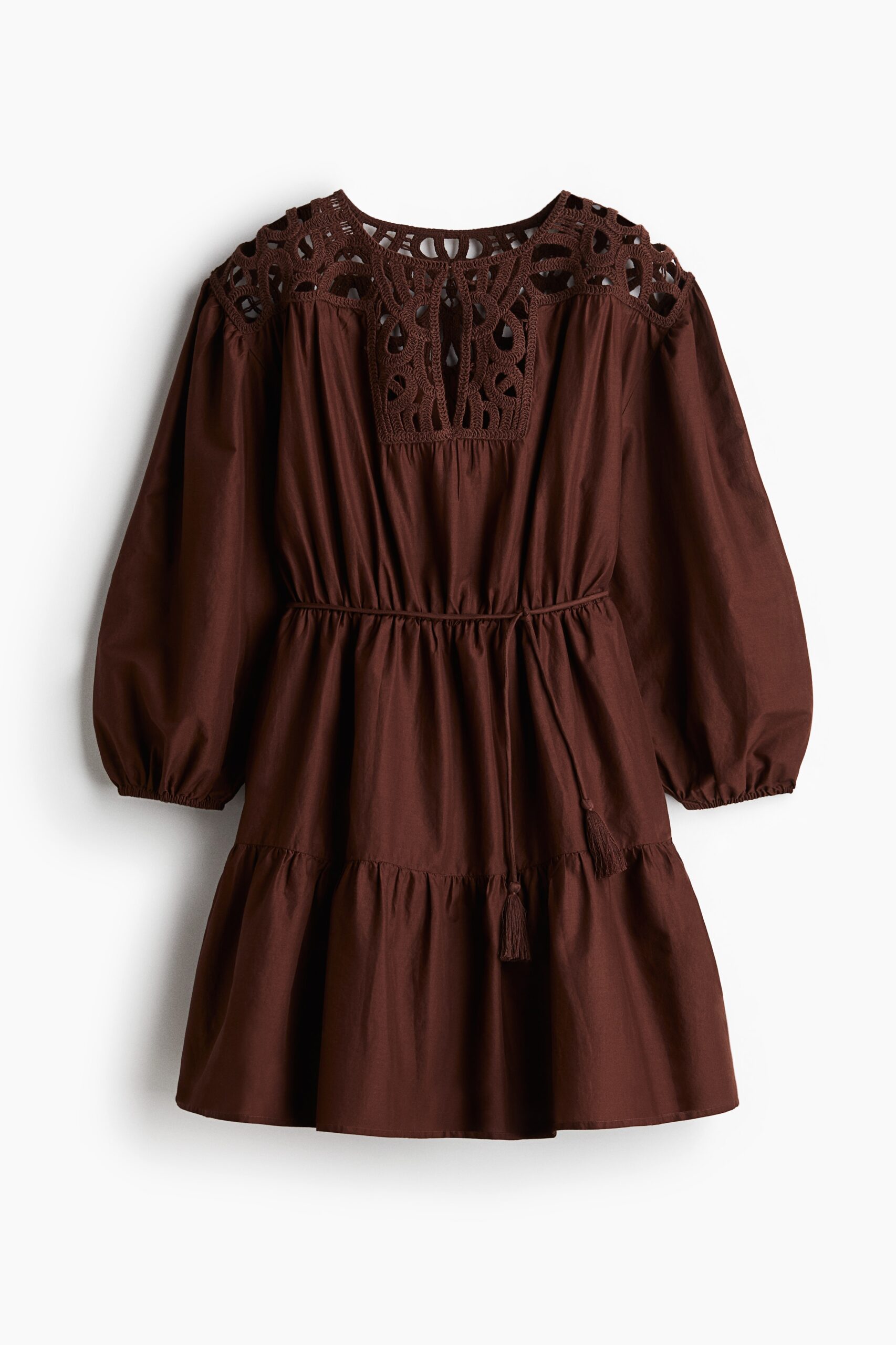 H & M - Jurk met gehaakte look - Donkerbruin