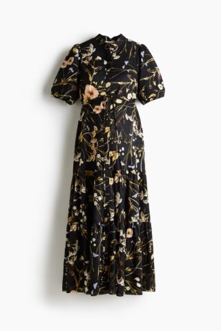 H & M - MAMA Katoenen strokenjurk - Zwart/Bloemen