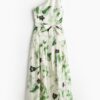 H & M - One-shoulderjurk - Roomwit/Groene Bloemen