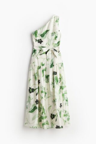 H & M - One-shoulderjurk - Roomwit/Groene Bloemen