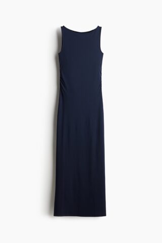 H & M - Gedrapeerde lange bodyconjurk - Marineblauw