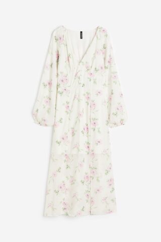 H & M - Jurk met ballonmouwen - Wit/Bloemen