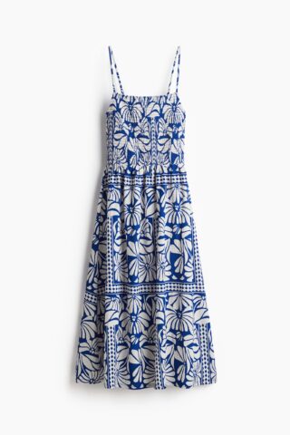 H & M - Strapjurk met smokwerk - Blauw/Wit Dessin