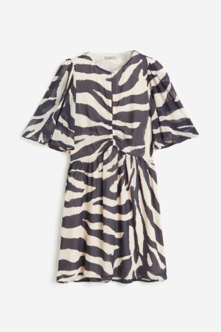 H & M - Jurk met vlindermouwen - Lichtbeige/Zebradessin