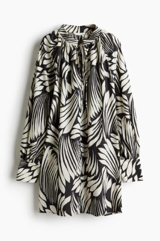 H & M - Oversized jurk met strikbandjes - Zwart/Dessin