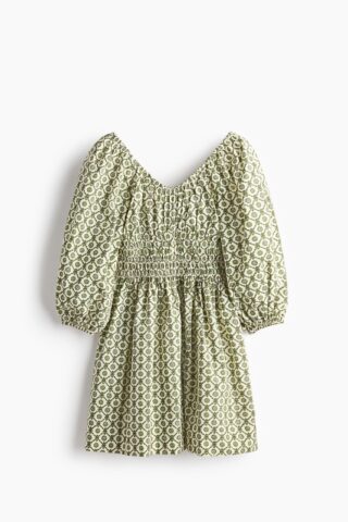 H & M - Katoenen jurk met uitlopende rok - Groen/Dessin
