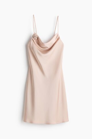 H & M - Satijnen slip-on jurk met strikbandjes - Poederroze