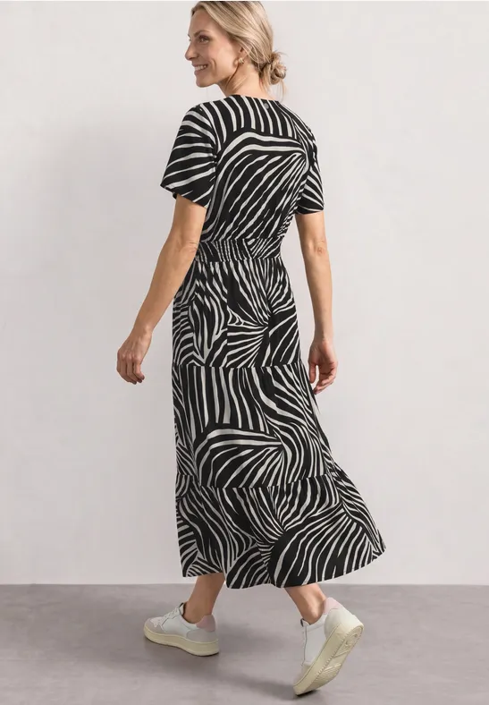 Midi-jurk met print en smokdetail