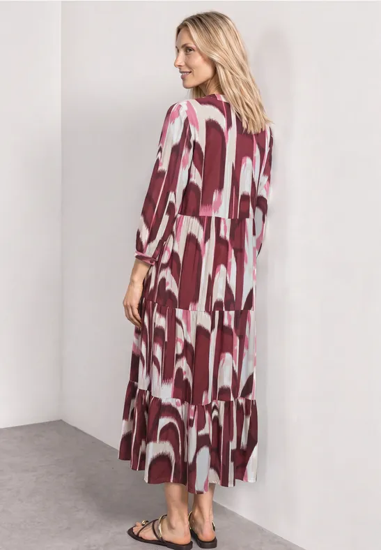 Midi-jurk met gespleten hals in etnische look