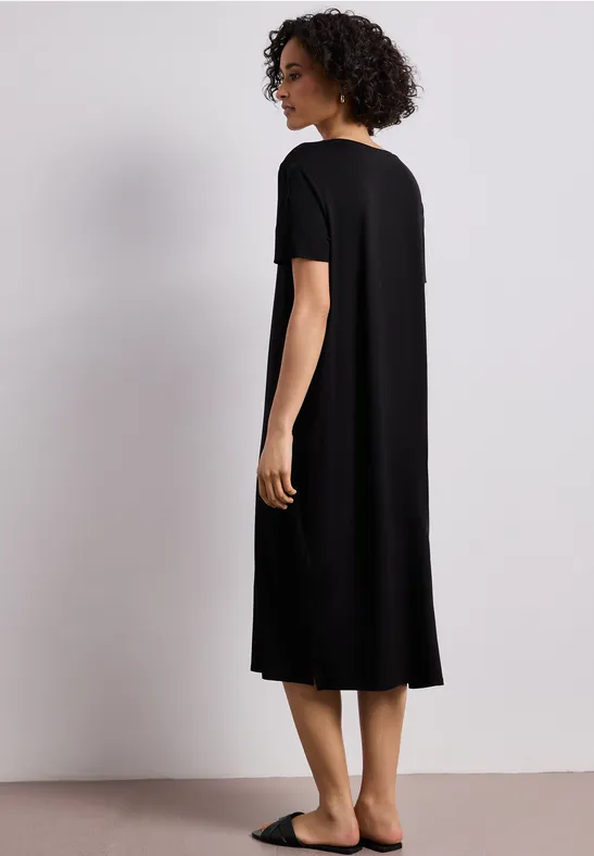 Midi-jurk met korte mouwen en splitdetail