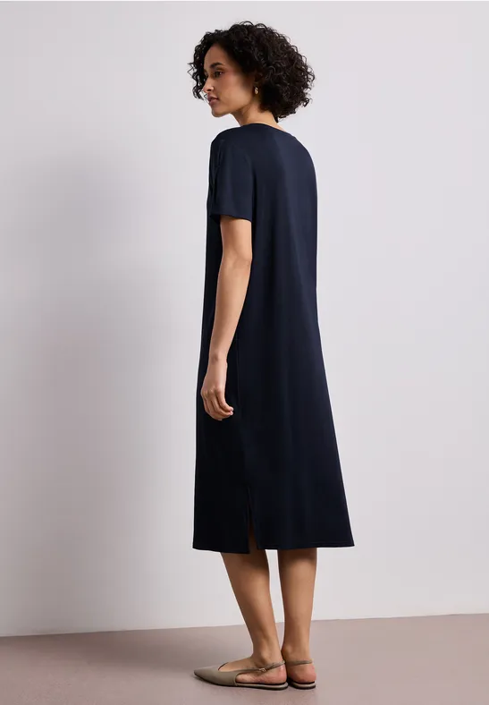 Midi-jurk met korte mouwen en splitdetail