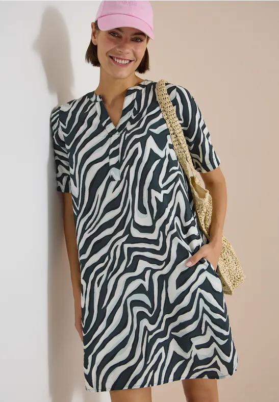 Knielange jurk met zebraprint