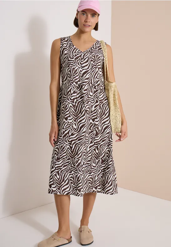 Midi-jurk met V-hals en zebraprint