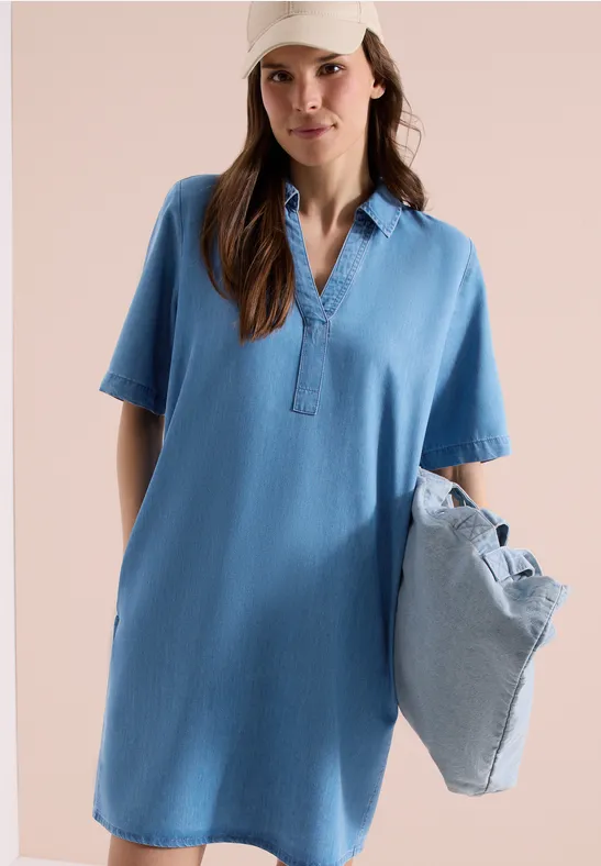 Knielange jurk in denimlook