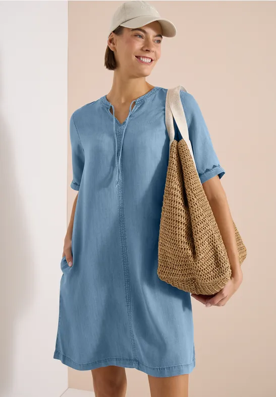 Knielange jurk in denimlook