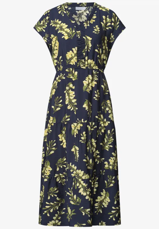 Midi-jurk met V-hals en volants - Afbeelding 2