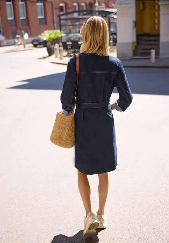Denim jurk met V-hals