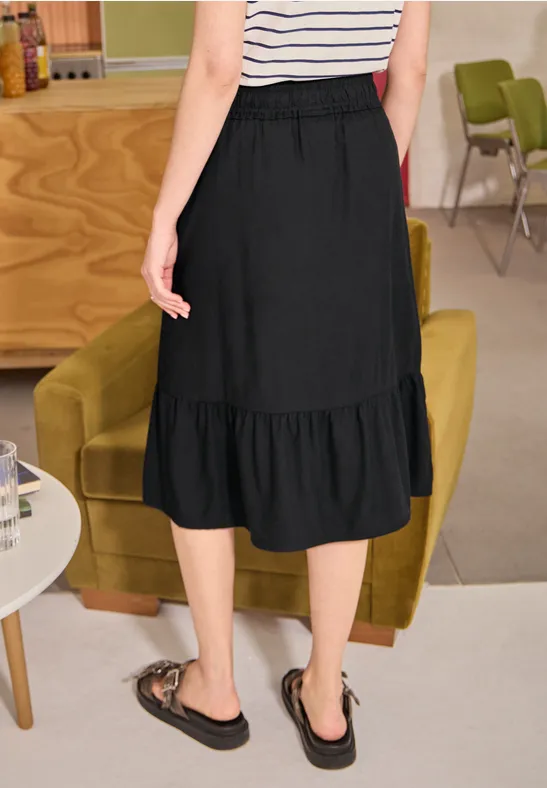 Midi-rok met volant en elastische tailleband
