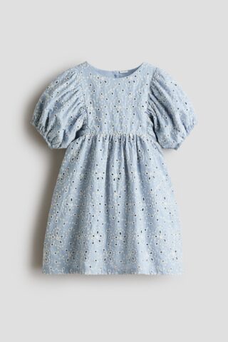 H & M - Katoenen jurk met broderie anglaise - Lichtblauw