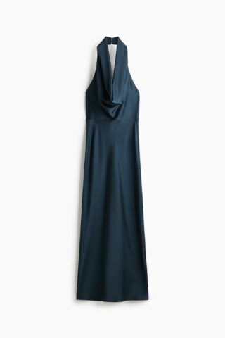 H & M - Jurk met watervalhals - Donkerblauw