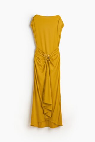 H & M - Gedrapeerde jurk met boothals - Geel