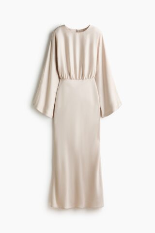 H & M - Satijnen jurk met schoudervullingen - Lichtbeige
