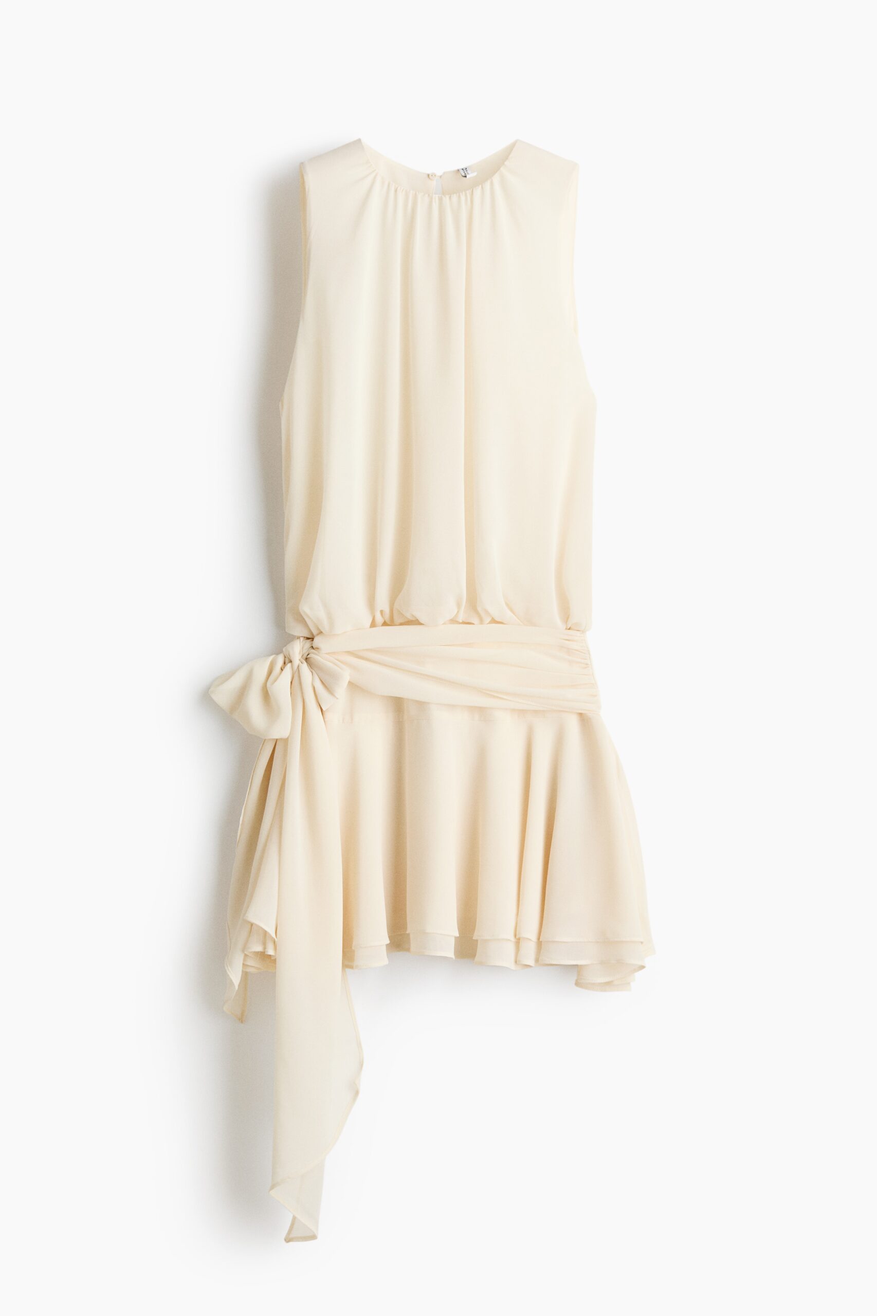H & M - Chiffon jurk met strikbanden - Roomwit