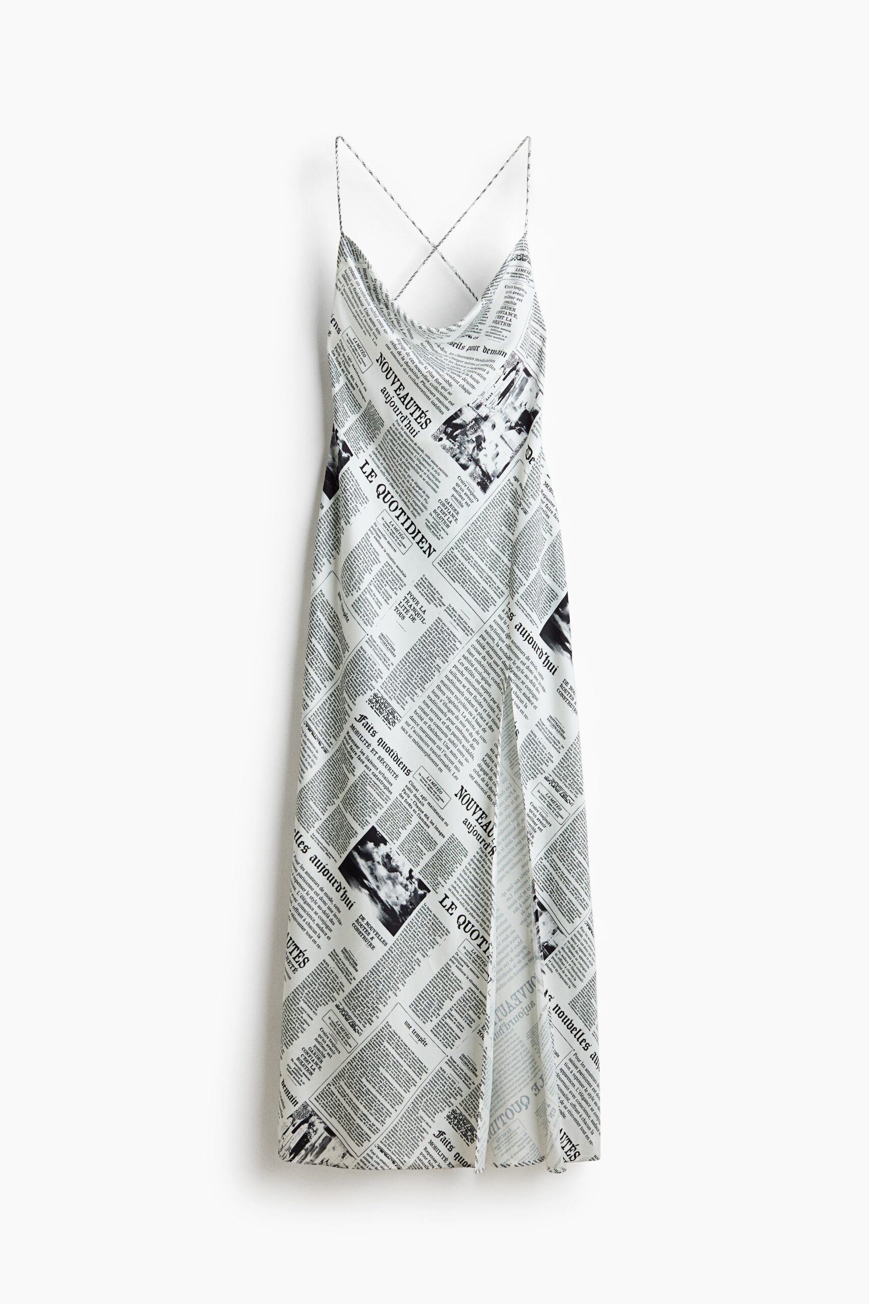 H & M - Strappy jurk van satijn - Wit/Dessin