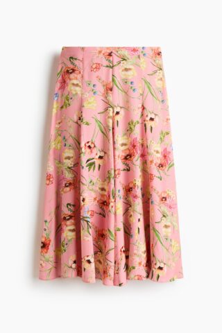H & M - Plooirok van viscose - Lichtroze/Bloemen