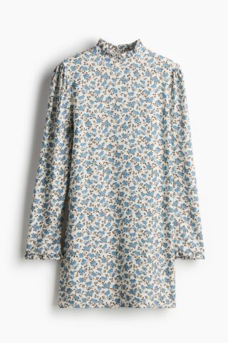H & M - Tricot jurk met volant - Blauw/Bloemen