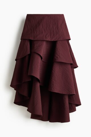 H & M - Asymmetrische volantrok - Bordeauxrood