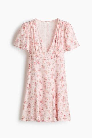 H & M - Viscose jurk met uitlopende rok - Lichtroze/Bloemen