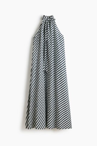 H & M - A-linejurk met strikdetail - Marineblauw/Gestreept