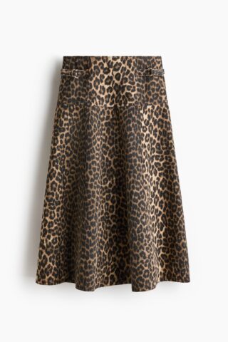 H & M - Uitlopende denim rok - Beige/Luipaarddessin